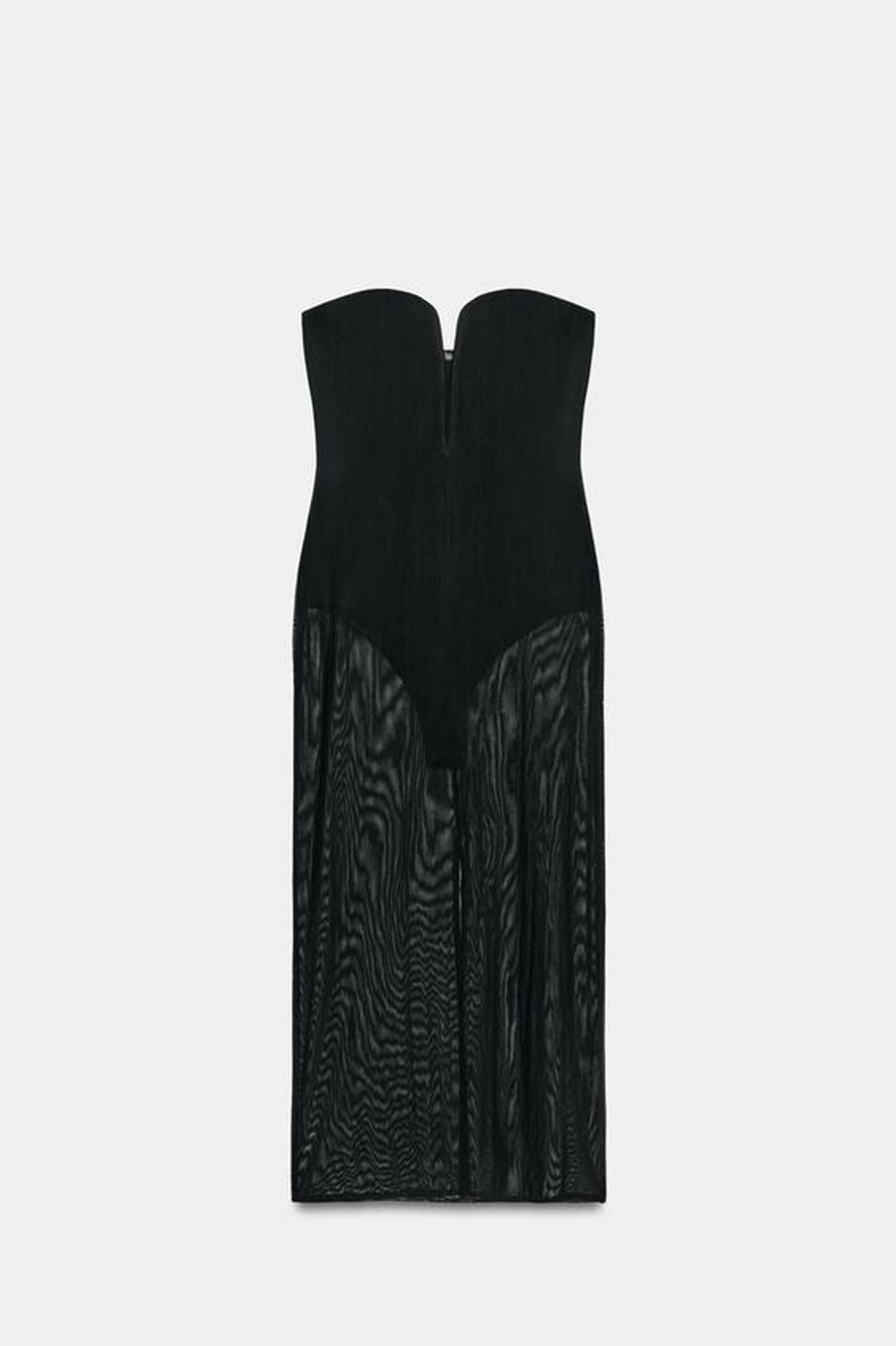 ZARA ПЛАТЬЕ-БОДИ ИЗ ПОЛУПРОЗРАЧНОЙ ТКАНИ, ЧЕРНЫЙ