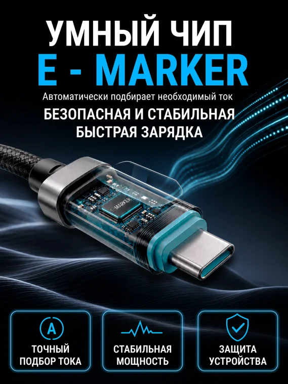 Кабель CUKTECH Type-C to Type-C Magnetic с дисплеем (CMC615P) (6A, 240W, 1.5м) Черный (Black)