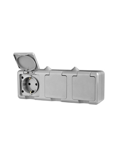 Розетка 3-м ОП Dita 16А IP54 250В с заземл. с сер. крышкой сер. TOKOV ELECTRIC TKL-DT-R3Z-C06-IP54