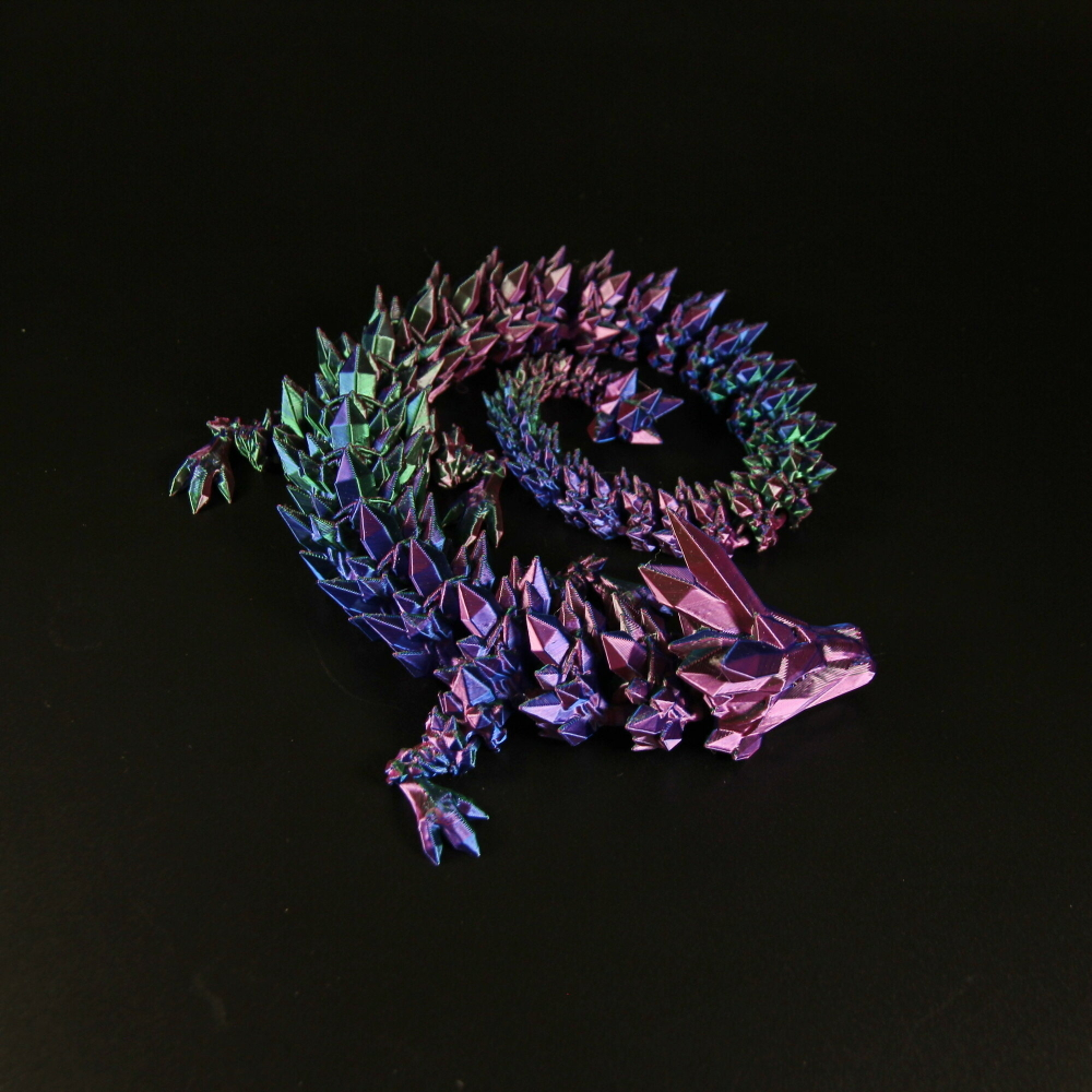 Кристальный дракон подвижный 3D печать, красно-сине-зеленый