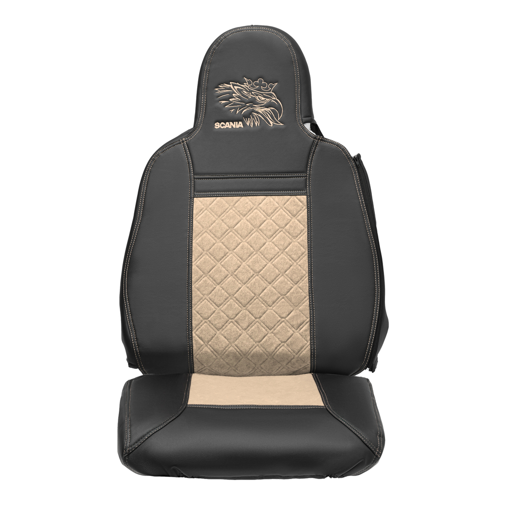 Чехлы Scania 6 серия 2 высоких сиденья (экокожа, черный, бежевая вставка)