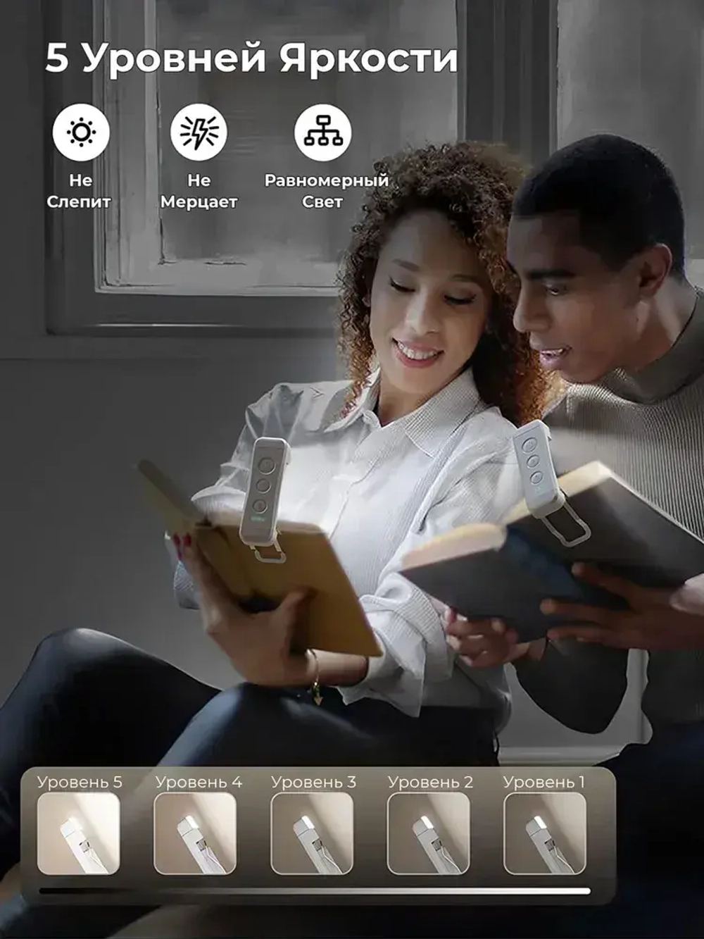 Glocusent, Лампа для чтения на прищепке, Фонарик для книги, USB-светильник, Светильник, Ночник, Мини