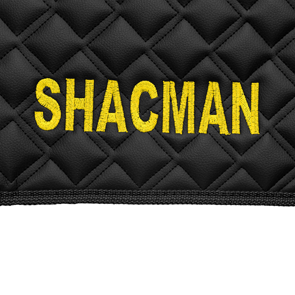 Ковры SHACMAN F3000 (экокожа, черный, черный кант, желтая вышивка)