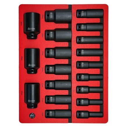 Цена на МАСТАК (5-064019) Набор ударных глубоких торцевых головок 1/2", шестигранные, 10-36 мм, ложемент, 19 предметов