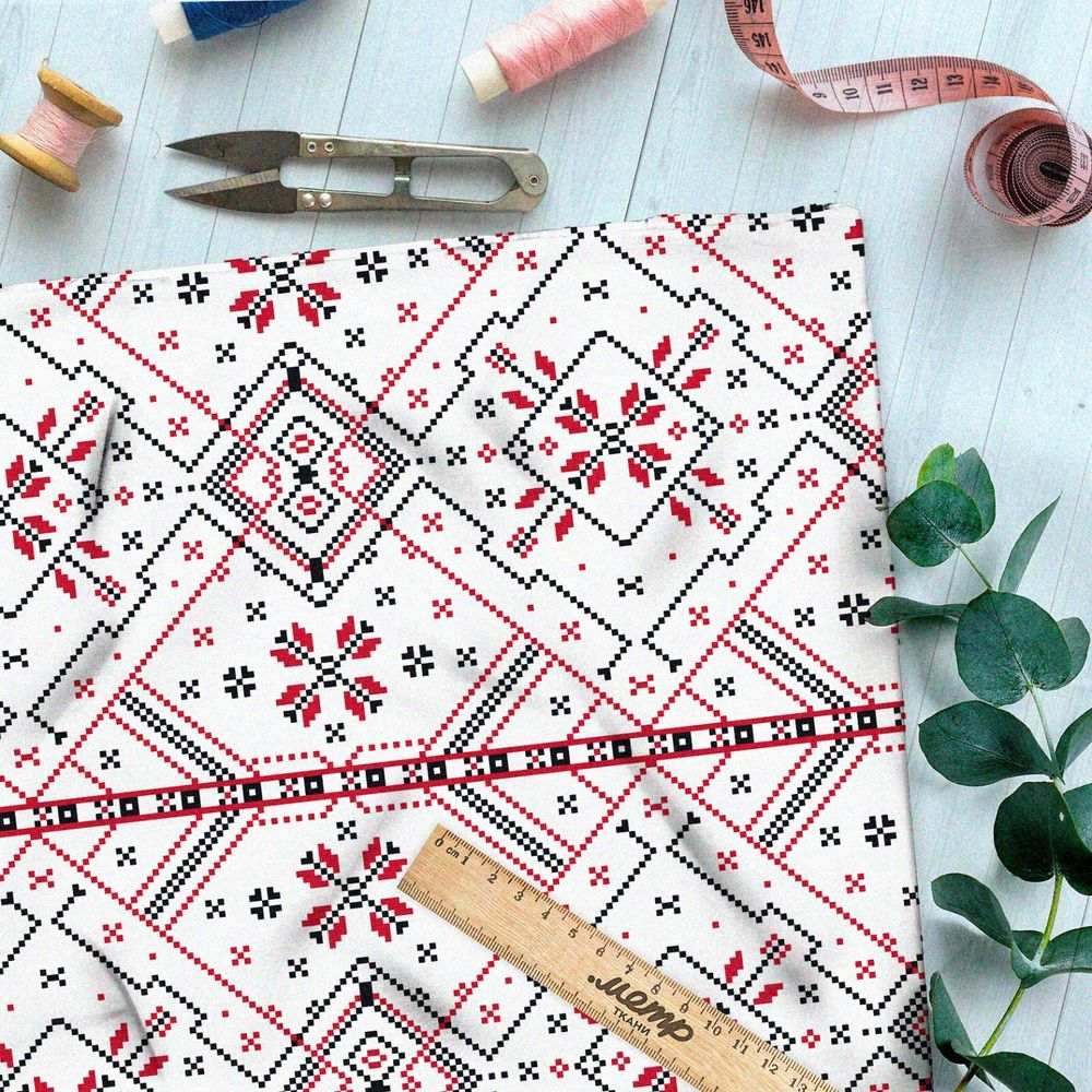 Ткань муслин крупная редкая славянская вышивка на рубахе