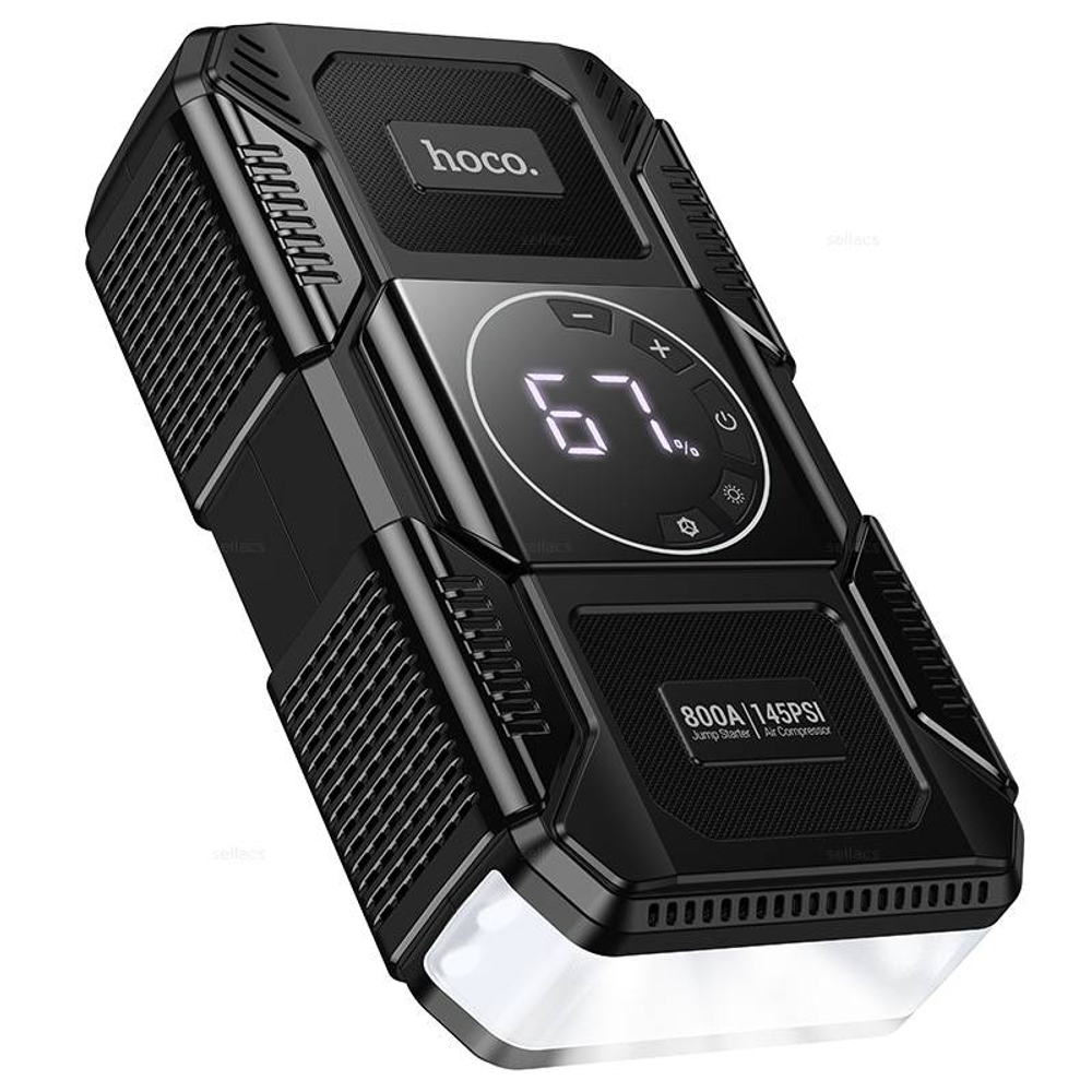 Hoco QS6 Clever смарт насос+портативный аккумулятор для запуска авто (8000mAh) (black) (Краснодар склад)