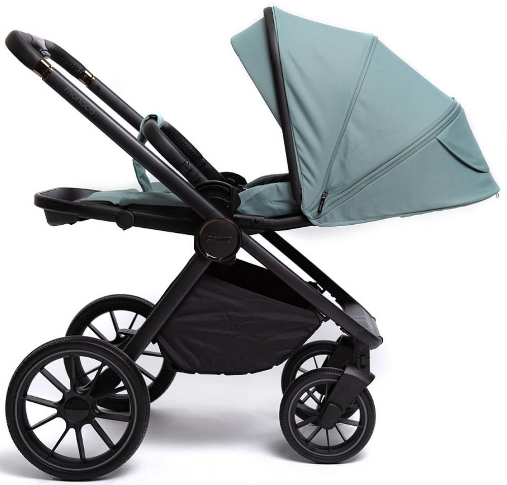 Детская коляска Peppy Monaco 3 в 1 с автокреслом Rise Mint (мятный), рама черная