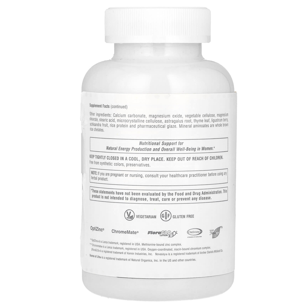 NaturesPlus, Source of Life®, мультивитаминная и минеральная добавка для женщин с концентрированными цельными продуктами, 120 таблеток