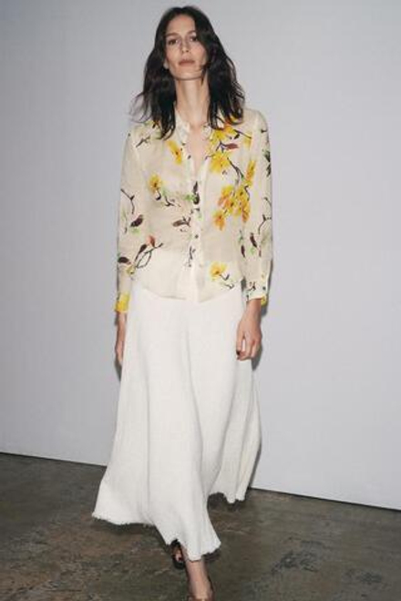 ZARA ЮБКА МИДИ ИЗ ТКАНИ В РУБЧИК — ZW COLLECTION, ЭКРЮ