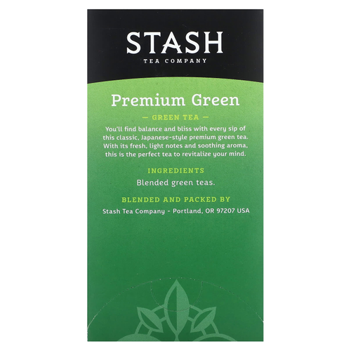 Stash Tea, Green Tea, Green Tea, Premium Green, 20 чайных пакетиков, 40 г (1,4 унции)