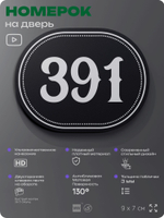 Номерок на дверь квартиры 391, для кабинета, офиса, шильдик 9 х 7 см, черный, Айдентика Технолоджи