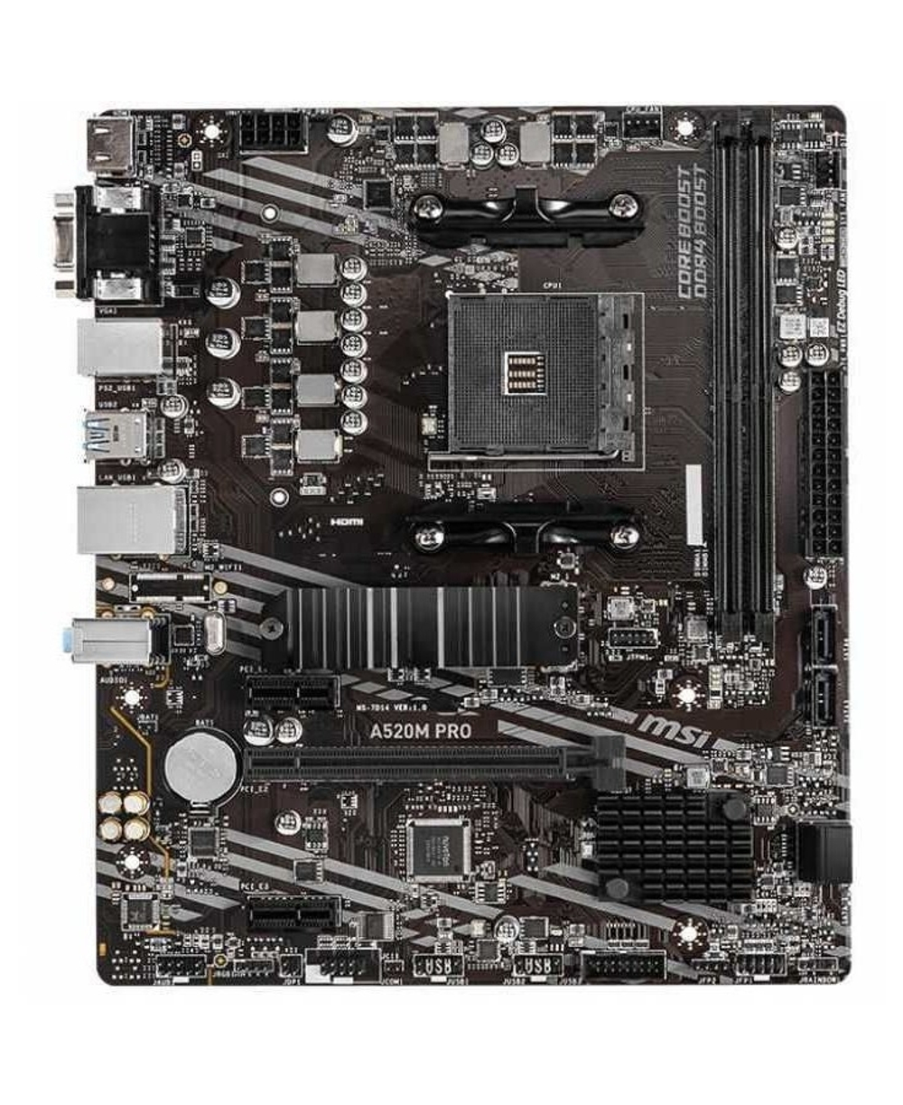 Материнская плата MSI A520M PRO (Soc-AM4 AMD A520 2xDDR4 mATX AC`97 8ch(7.1) GbLAN RAID+VGA+HDMI+DP)