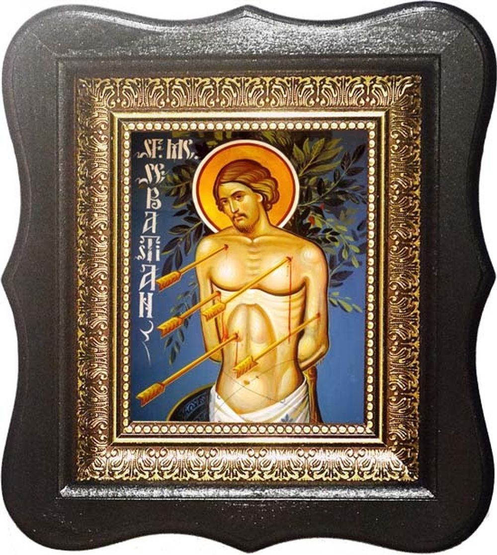 Севастьян Медиоланский Римский мученик. Икона на холсте в малом киоте.