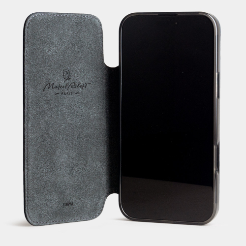 Чехол-книжка кожаная для iPhone 16 Pro Max, теленок синего цвета