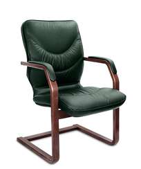 Кресло для посетителей Leeds Wood C кожа темно-зеленая