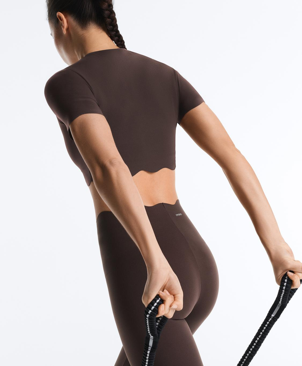 OYSHO Легинсы Compressive с волнообразным рисунком, длиной до щиколотки и высокой посадкой, темно-коричневый