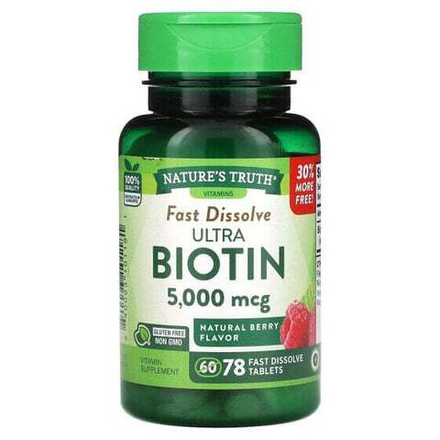 Биотин Nature's Truth, Витамины, быстрое растворение, ультрабиотин, натуральные ягоды, 5000 мкг, 78 быстро растворяющихся таблеток