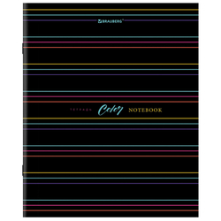 Тетрадь А5, 96 л., BRAUBERG, скоба, клетка, глянцевая ламинация, "Color Stripes", 404430