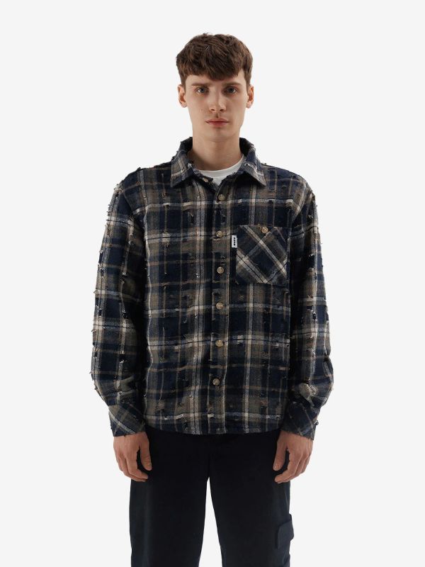 Рубашка ripped plaid темно-синяя - фото 1