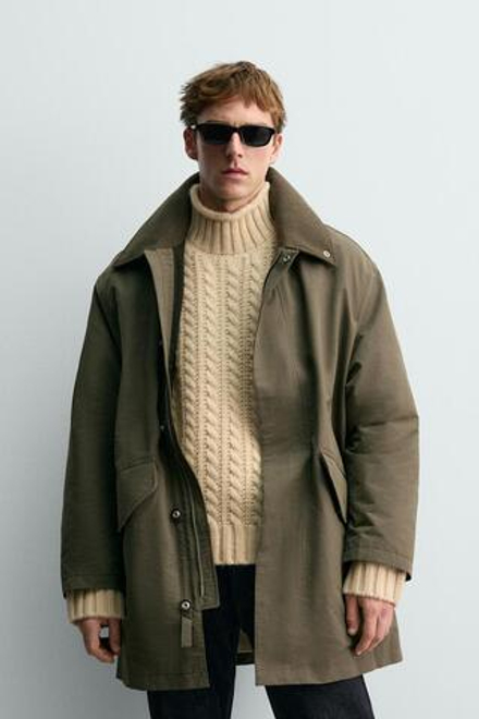 ZARA Х AARON LEVINE ТЕХНИЧЕСКАЯ ПАРКА С КОМБИНИРОВАННЫМ ВОРОТНИКОМ, СЕРЫЙ/СИНИЙ