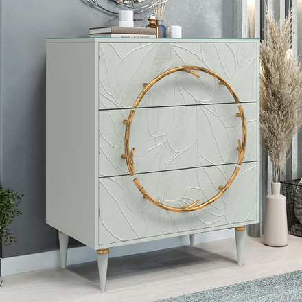 Комод Арт Колор leaves Классик Голд с 3 ящиками Серый дым