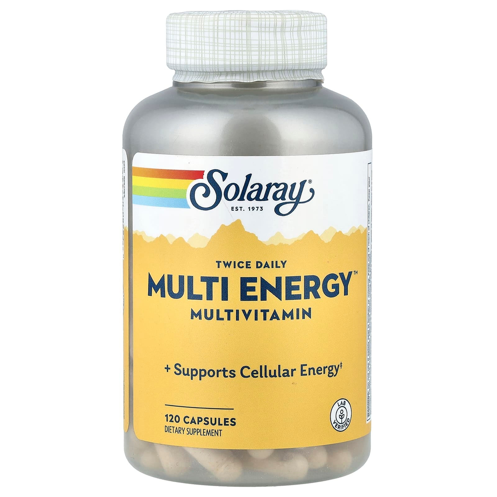 Solaray, мультивитамины Multi Energy™, дважды в день, без железа, 120 капсул