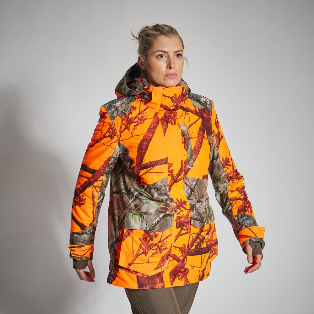 Женская зимняя охотничья куртка 3 в 1 Solognac 500 водонепроницаемая camo fluo