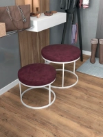 Комплект круглых банкеток - ББОРД - бордовое на белом