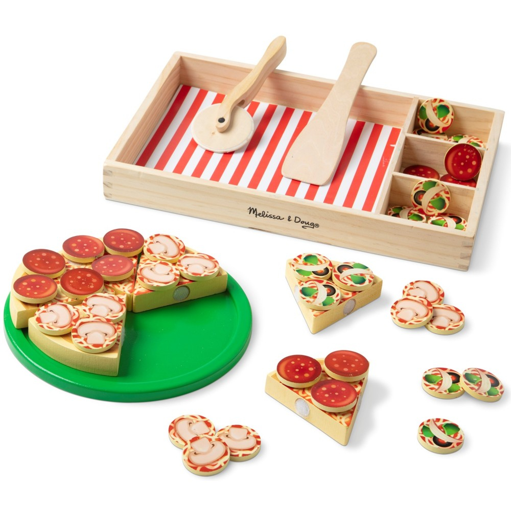 Spin Master 93611 20155221 — Игровой набор Melissa & Doug деревянная пицца с 36 аксессуарами Pizza Party — фото 2