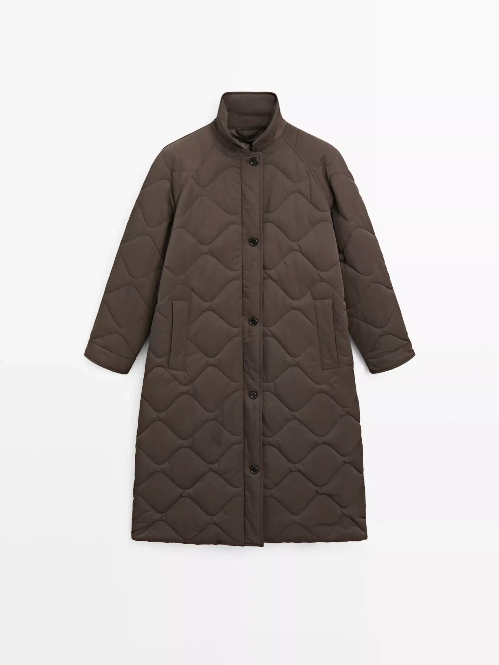 Massimo Dutti Удлиненный непромокаемый пуховик, темный хаки