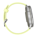 Спортивные часы Garmin Venu 4, 45 мм, силиконовый ремешок лимонного цвета Безель из нержавеющей стали серебристого цвета, корпус серебристого цвета, AMOLED-дисплей со стеклом Gorilla Glass. Ремешок с классической застёжкой — на запястье обхватом 135–200 м