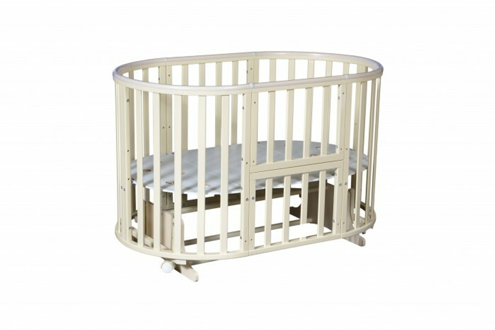 Кровать детская "Aleksa" 6 в 1 универсальный маятник, колесо, слоновая кость