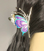 Заколка-краб "Бабочка" со стразами.Разноцветная. Синяя .Усиленная.