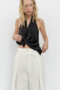 ZARA БРЮКИ BALLOON С ЗАЩИПАМИ, ЭКРЮ