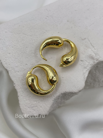 Серьги кольца золотистые капли