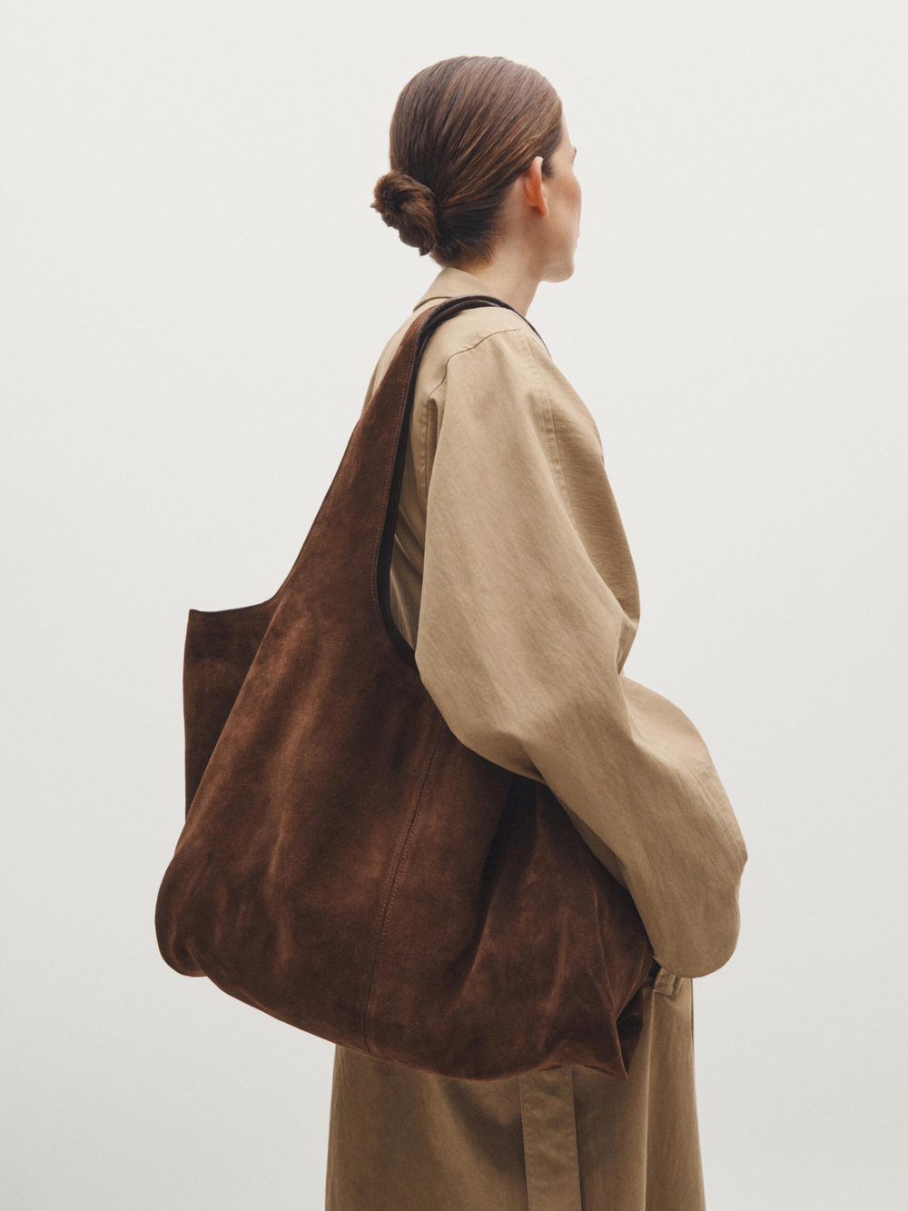 Massimo Dutti Большая сумка-шопер из замши, норка