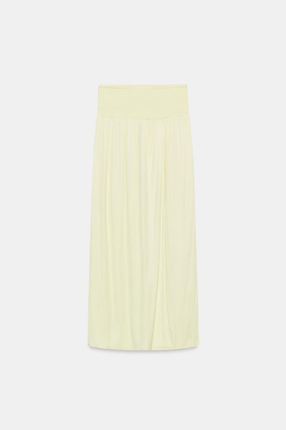 ZARA ДЛИННАЯ АТЛАСНАЯ ЮБКА С РАЗРЕЗОМ, ПАСТЕЛЬНО-ЖЕЛТЫЙ