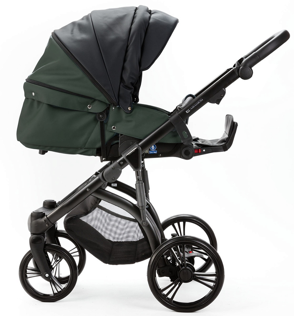 Детская коляска Adamex Lanti Deluxe 2 в 1 LN-SD41 (ЧЕРН. КОЖА + Т.ЗЕЛЕН.КОЖА)