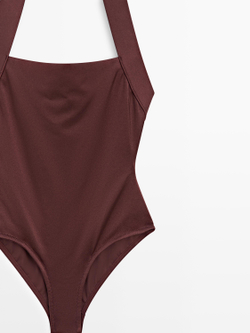 Massimo Dutti Блестящий купальник с горловиной халтер, коричневый