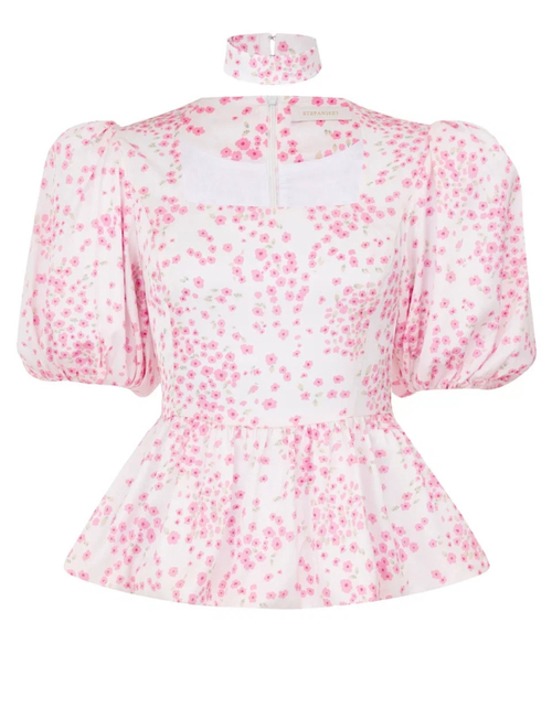 Топ из шёлка рукав фонарик Rose, молочный