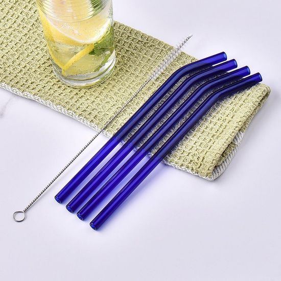 Трубочка стеклянная изогнутая синяя