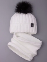 Шапка детская зимняя вязаная с помпоном и снуд