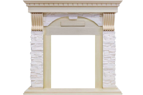 Каминокомплект Dublin - Слоновая кость с патиной / Сланец крем с очагом Aspen Gold