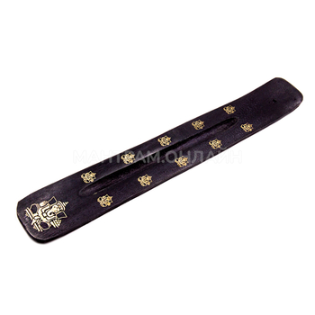 Подставка под благовония Лыжа Ганеш однополосная, дерево цвет черный, рисунок золотистый