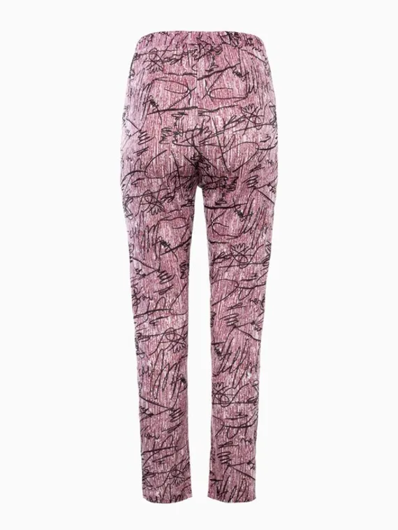 Брюки женские с принтом, цвет розовый с черн рисунком, размер 48