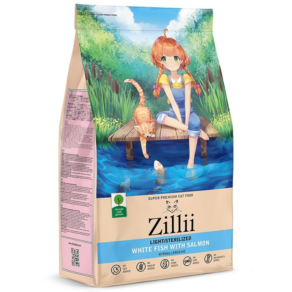 ZILLII Light/Sterilized Cat корм для стерил. кошек с белой рыбой и лососем, Фасовка, цена за кг