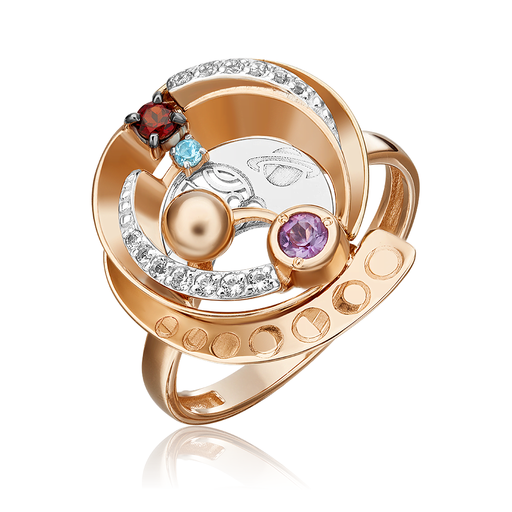 Кольцо «Парад планет» из комбинированного золота c гранатом, аметистом, топазом и натуральными топазами white Артикул: 01-5479-00-712-1111-76