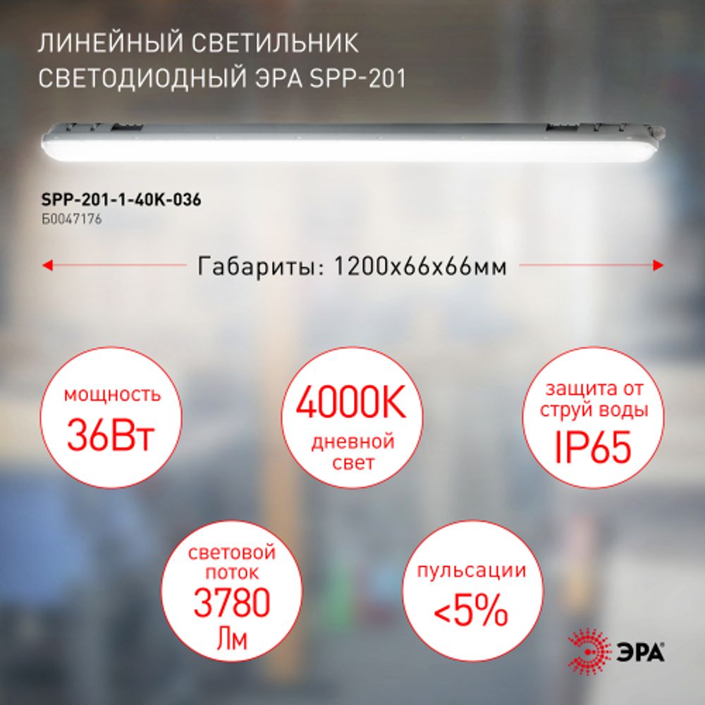 Линейный светодиодный светильник ЭРА SPP-201-1-40K-036 36Вт 4000К 3780Лм IP65 1200 прозрачный
