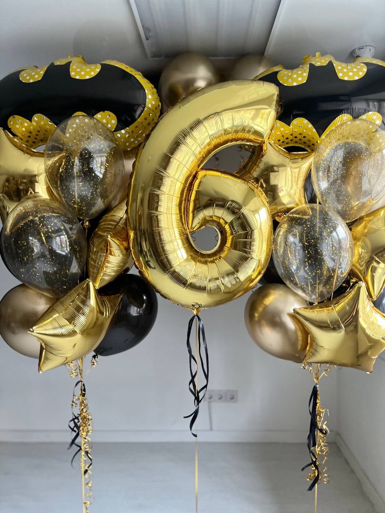Воздушные шары на день рождение Бэтмен черный/золото №3900