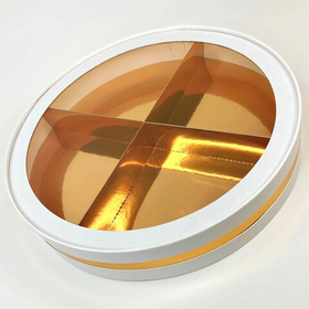 Шляпная коробка под ягоды в шоколаде д.24.5 белый-золото